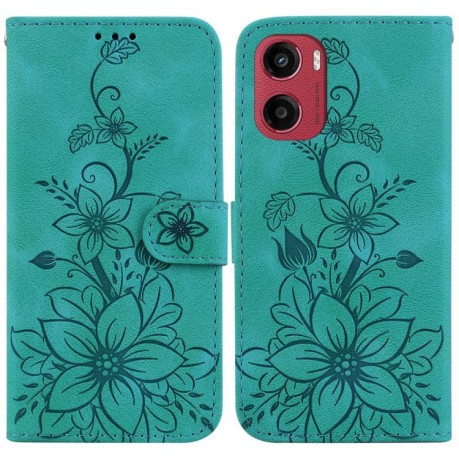 Чехол-книжка Lily Embossed Leather для Motorola Moto G05 / E15 - зеленый