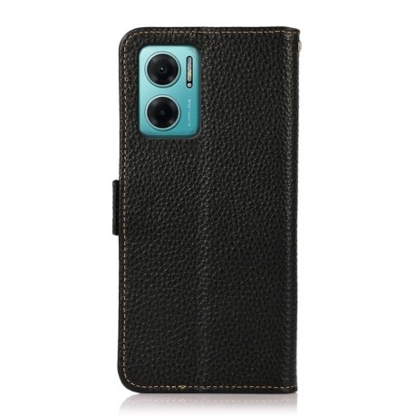 Кожаный чехол-книжка KHAZNEH Genuine Leather RFID для Xiaomi Redmi Note 11E/Redme 10 5G - черный