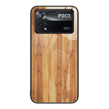 Противоударный чехол Wood Grain Glass на Xiaomi Poco X4 Pro 5G - желтый