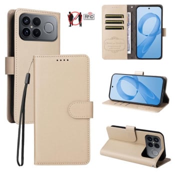 Чохол-книжка з текстурою Litchi RFID Blocking 3-Card Wallet Leather на Xiaomi Redmi K90 Pro Max / Poco F8 Ultra 5G — бежевий