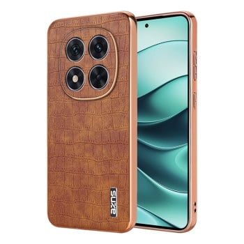 Чохол AZNS металізована рамка Electroplated Frame фактура &quot;крокодил&quot; на Xiaomi Redmi Note 14 Pro 5G/Poco X7 - коричневий