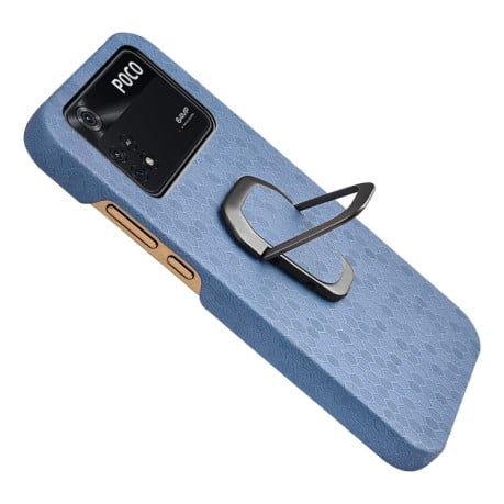 Противоударный чехол Honeycomb Ring Holder для Xiaomi Poco M4 Pro 4G - голубой
