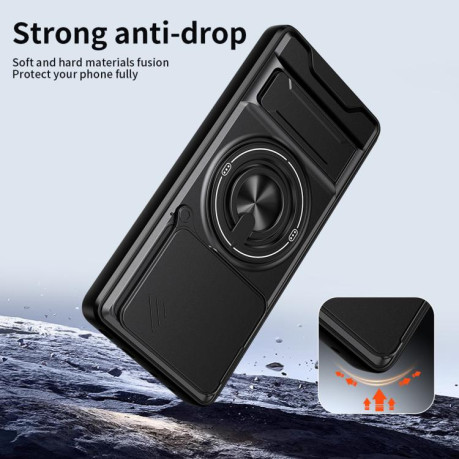 Противоударный чехол Lens Sliding Window Multifunctional Magnetic Shockproof со шторкой камеры на Xiaomi Poco M7 Pro 5G — титаново-серый