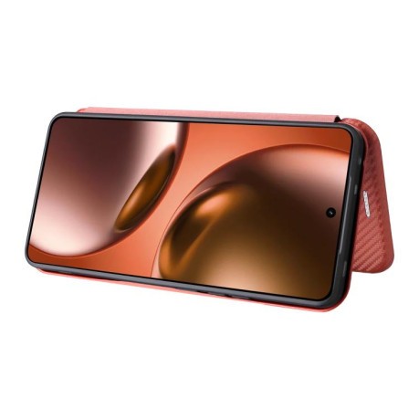 Чехол-книжка Carbon Fiber Texture на Realme GT 7 - коричневый
