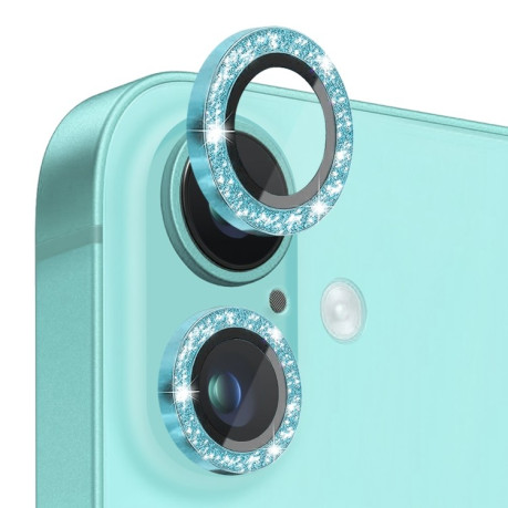 Захисне скло NORTHJO Glitter Camera Lens Protector Tempered Glass Metal Ring на iPhone 16 / 16 Plus - зелене