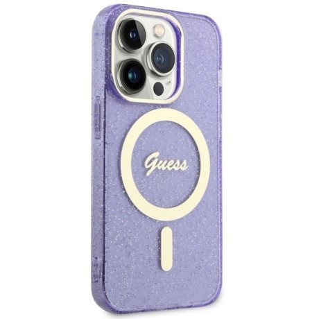Оригінальний чохол Guess Glitter Gold MagSafe для iPhone 14 Pro Max - purple