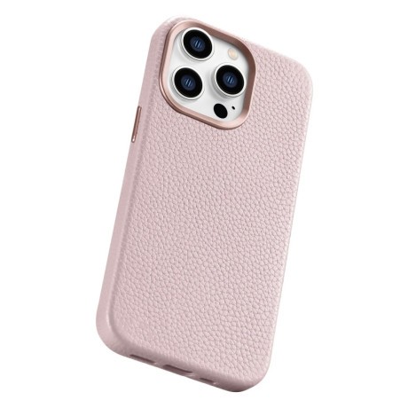 Кожаный чехол iCarer Litchi Premium для iPhone 14 Pro - розовый