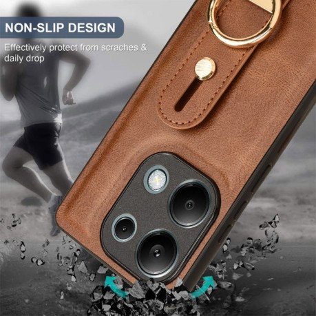 Противоударный чехол Wristband Leather Back для Xiaomi Redmi Note Redmi Note 14S/ 13 Pro 4G / POCO M6 Pro 4G - коричневый