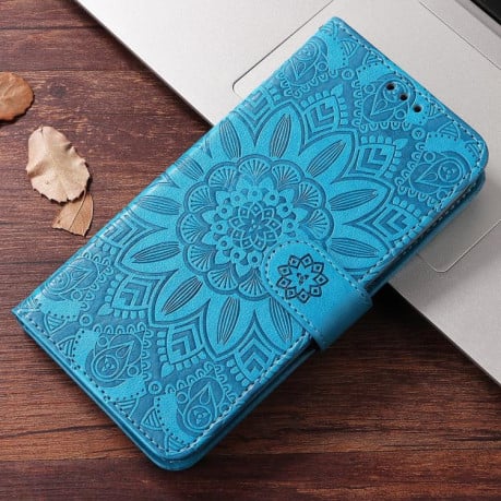 Чехол-книжка Embossed Sunflower на Xiaomi Redmi Turbo 5 Max 5G / Poco X8 Pro Max 5G — синий