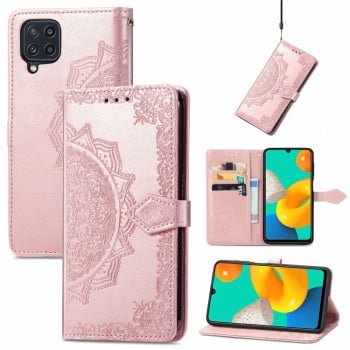 Чехол-книжка Lucky Clover Halfway Mandala Embossing Pattern на Samsung Galaxy M32/A22 4G  - розовое золото