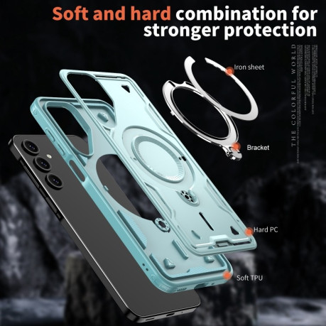 Противоударный чехол MagSafe Holder Armor PC Hybrid для Samsung Galaxy S24 FE 5G - голубой