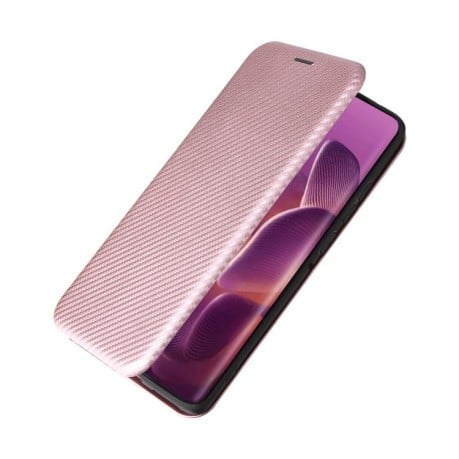Чехол-книжка Carbon Fiber Texture на Motorola Edge 60 Pro - розовый