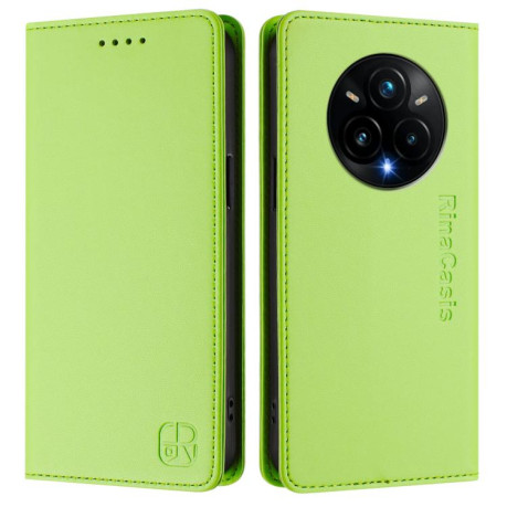Чохол-книжка RC01 Dual-Folded Magnetic Suction RFID Leather на Realme 14 Pro+ 5G - зелений