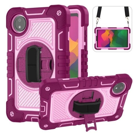 Противоударный чехол Acrylic 360 Degree Rotation Holder Leather для Redmi Pad SE 8.7 2024 - Rose Red + Pink