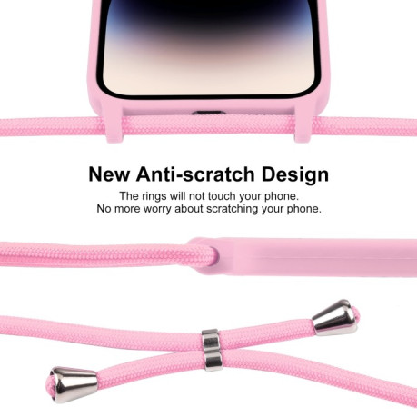 Чехол Crossbody Lanyard Liquid Silicone Caseна iPhone 15 Pro - розовый