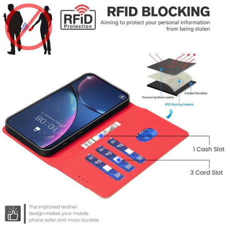 Чехол-книжка Color Matching RFID Anti-theft Leather для на Samsung Galaxy M16 5G / F16 5G - красный