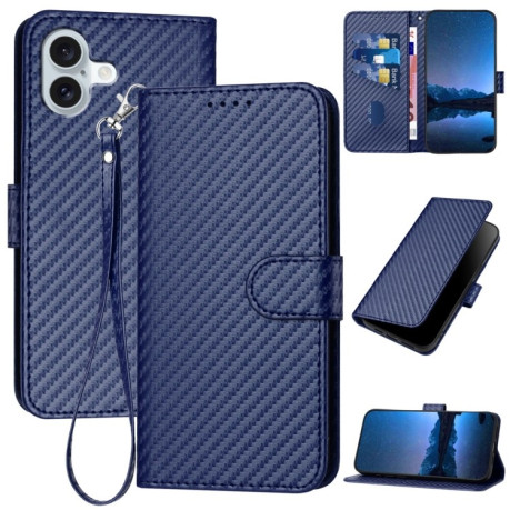 Чохол-книжка Carbon Fiber Texture на iPhone 16 Plus - синій