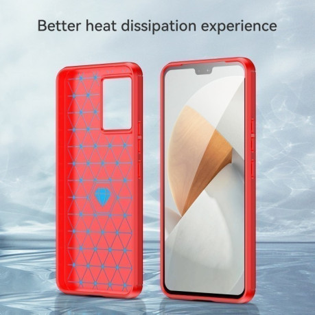 Противоударный чехол Brushed Texture Carbon Fiber на Vivo V23 5G - красный