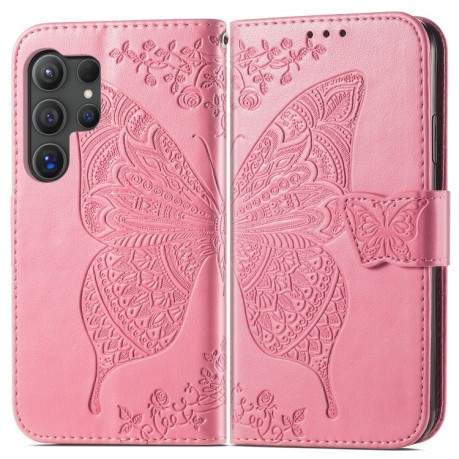 Чехол-книжка Butterfly Love Flower Embossed для Samsung Galaxy S24 Ultra 5G - розовый