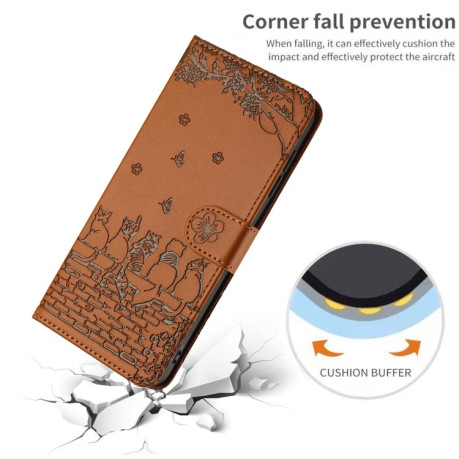 Чехол-книжка Cat Embossing Pattern на iPhone 16e - коричневый