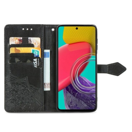 Чехол-книжка Lucky Clover Halfway Mandala Embossing Pattern на Samsung Galaxy M53 - черный