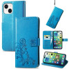 Чехол-книжка Four-leaf Clasp Embossed Buckle на iPhone 15 Plus -Голубой