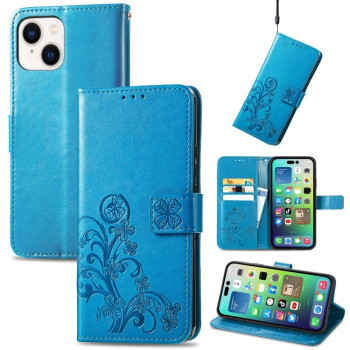 Чохол-книжка Four-leaf Clasp Embossed Buckle на iPhone 15 Plus -Блакитний