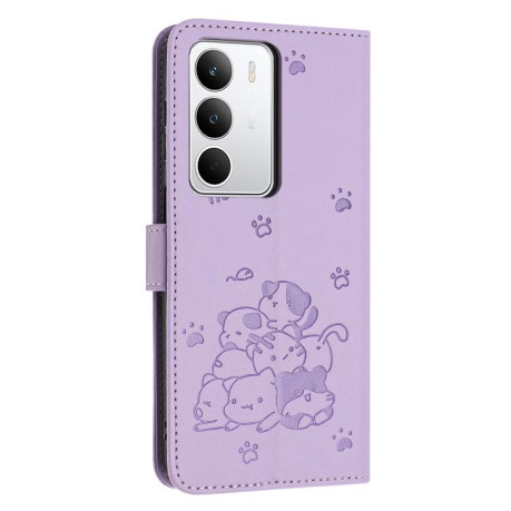 Чохол-книжка Embossed Kitten Phone Leather для Realme C71 4G - фіолетовий