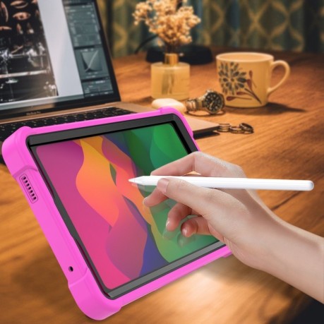 Чохол Silicone Hybrid PC Tablet Case with Holder &amp; Shoulder Strap для Xiaomi Redmi Pad SE 8.7 - Black + Rose Red