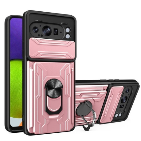 Противоударный чехол Sliding Camshield Card для Google Pixel 9 Pro XL - розовое золото