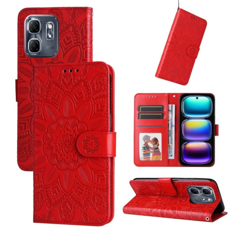 Чехол-книжка Embossed Sunflower для Infinix Hot 50i / Smart 9 - красный