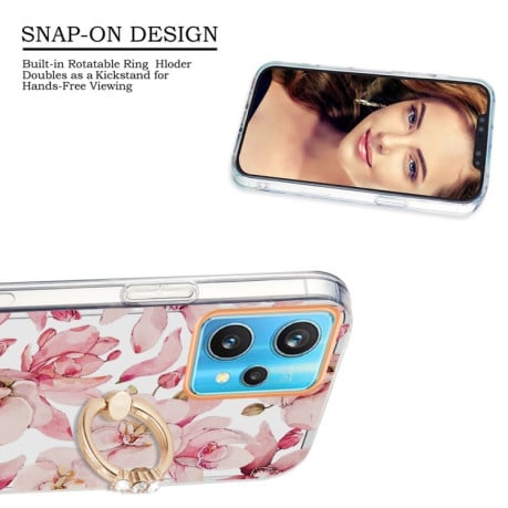 Противоударный чехол Ring IMD Flowers для Realme 9 Pro Plus 5G - Pink Gardenia