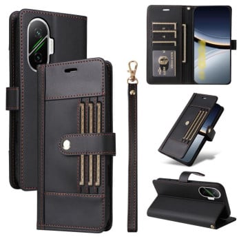 Чехол-книжка Six Card Slots Buckle Leather with Lanyard на на Xiaomi Poco F7 / Xiaomi Redmi Turbo 4 Pro - черный