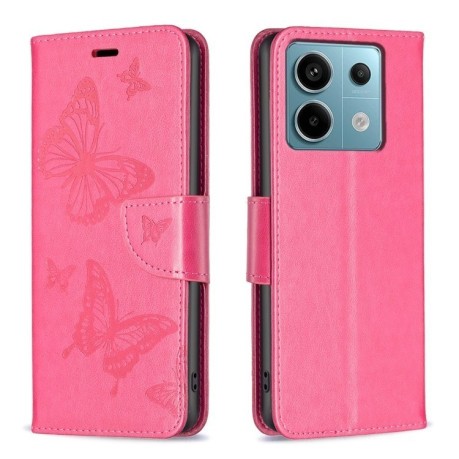 Чехол-книжка Butterflies Pattern на Xiaomi Redmi Note 13 Pro 4G / POCO M6 Pro 4G   - пурпурно-красный