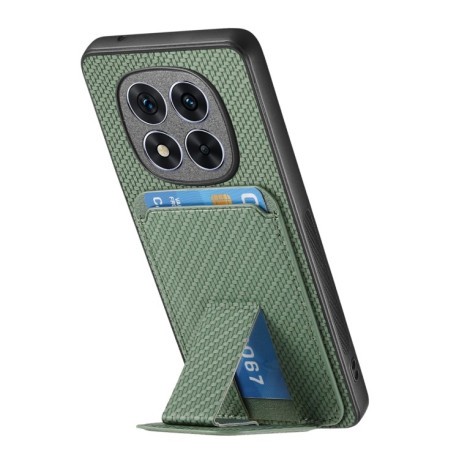Противоударный чехол Carbon Fiber Card Bag для Xiaomi  Redmi Note 14 Pro+ 5G - зеленый