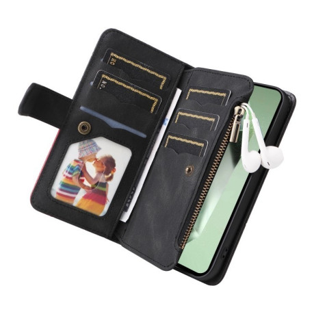 Чехол-книжка Dual-color 9 Card Slots Zipper Wallet Leather для Samsung Galaxy S24 FE 5G - черный