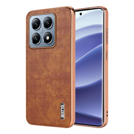 Чохол AZNS Electroplated Frame Crocodile Texture на Xiaomi 14T Pro 5G - коричневий