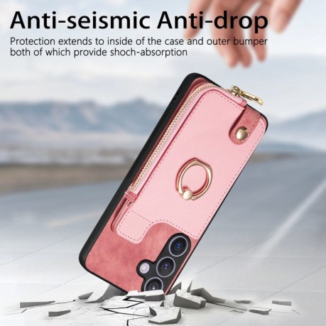 Чохол Cross Leather Ring Vertical Zipper Wallet на Samsung Galaxy S24+ 5G - рожевий