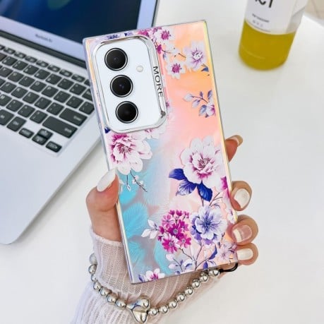 Чехол Electroplating Laser Flower Phone Case with Wrist Strap на  Samsung Galaxy A55 5G - Peony