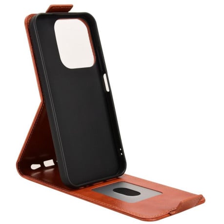 Флип-чехол Magnetic Vertical Flip Leather на Xiaomi Redmi 15C 5G / 4G EU 173mm / Poco C85 5G - коричневый