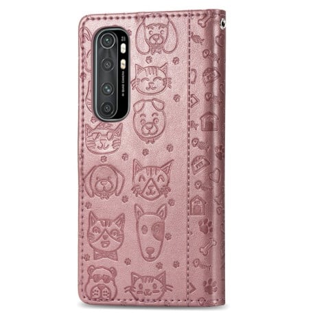 Чохол-книжка Cute Cat and Dog Embossed на Xiaomi Mi Note 10 Lite - рожеве золото