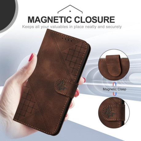 Чохол-книжка Grid Stitching Leather Phone Case with Lanyard для Motorola Moto G05 - кавовий