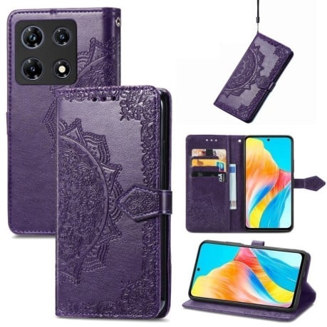 Чехол-книжка с тиснением Mandala и магнитным хлястиком на Infinix Note 30 Pro - фиолетовый
