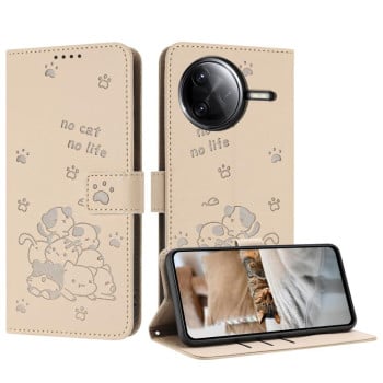 Чохол-книжка Embossed Kitten Phone Leather для Xiaomi Poco F7 Pro / F7 Ultra - бежевий