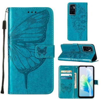 Чехол-книжка с тиснением “бабочки” и магнитным хлястиком на Vivo S10e 5G/V23e 4G/V23E 5G/Y75 4G - синий