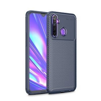 Ударозахисний чохол HMC Carbon Fiber Texture на Realme 5 Pro/Realme Q - синій