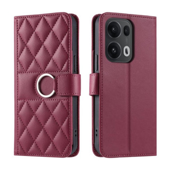 Чехол-книжка Ring Buckle Rhombic Leather для OPPO Reno13 Pro 5G - красный