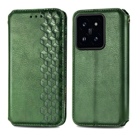 Чехол-книжка Cubic Grid для Xiaomi 14 5G - зеленый