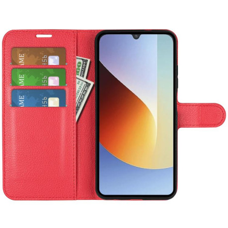 Чохол книжка Litchi Texture Horizontal Flip Leather Xiaomi 17T - чорний для Redmi A7 Pro 171mm / Poco C85x 5G — червоний