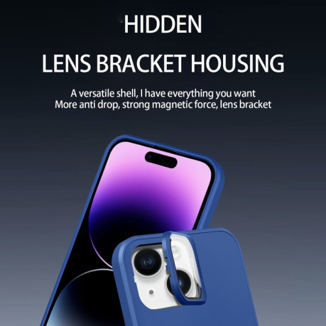 Противоударный чехол Skin Feel Magnifier MagSafe Lens для iPhone 15 - голубой